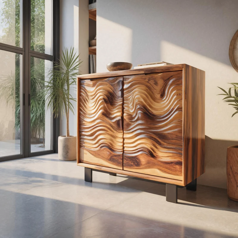 Spry Interior Modern Wavy Front Wooden Cabinet, Artistic Solid Wood Sideboard & Buffet Credenza for Entryway & Living Room SITHTTSD006