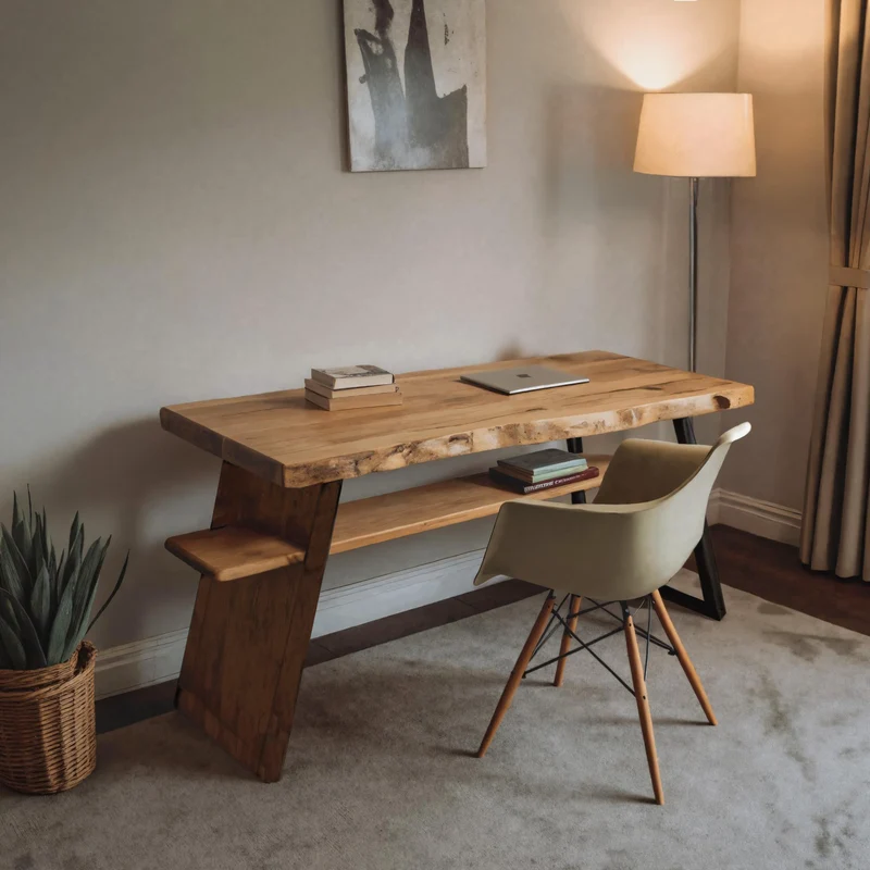 Spry Interior Rustic Wooden Writing Desk with Storage Shelf, Handcrafted Solid Wood Computer Study Table for Home Office SITHHNDE033