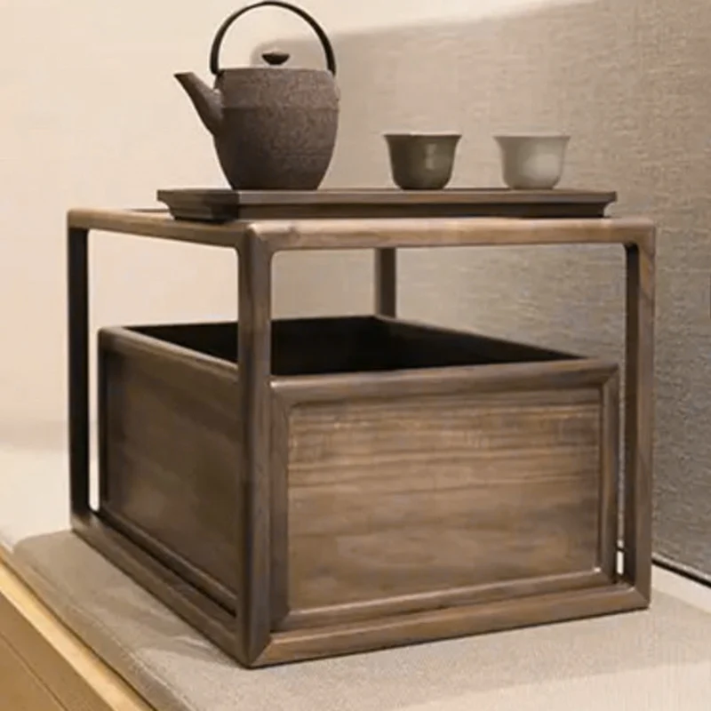 Traditional Japanese Rectangular Walnut Plywood Coffee Table 1 - Storage For Living Room