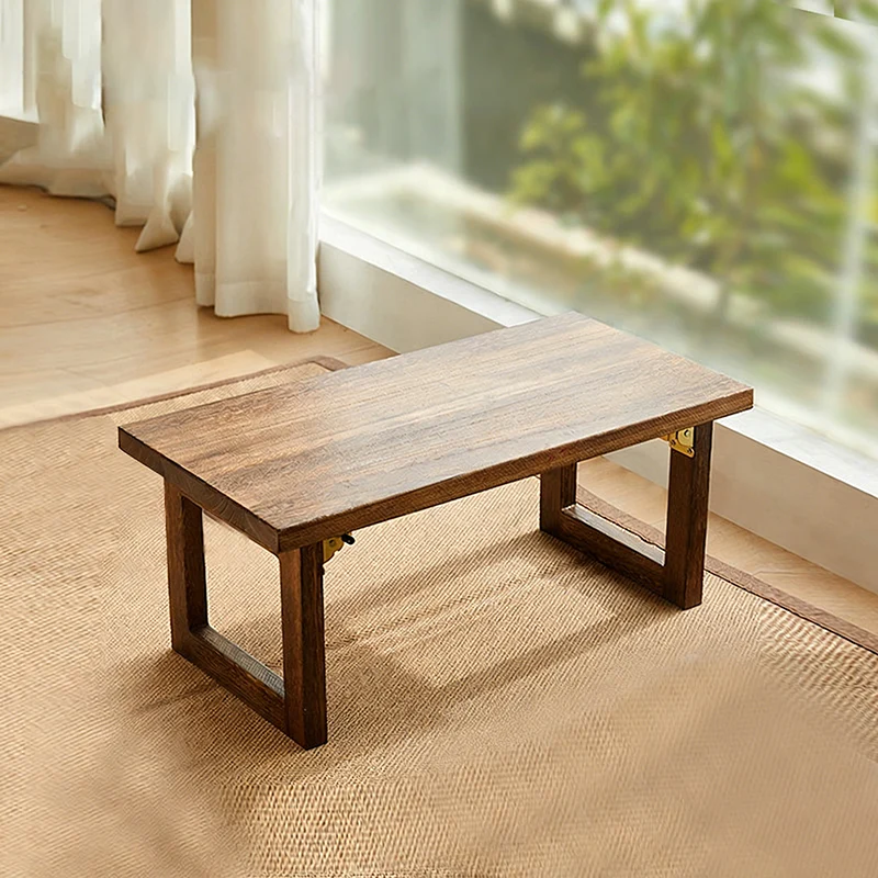 Traditional Japanese Rectangular Solid Paulownia Wood Folding Coffee Table 1-Tier For Living Room