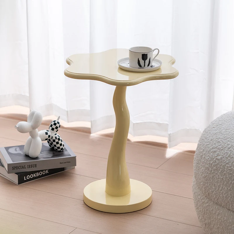 Contemporary Creative Solid Wood Cloud-Shaped Cream Yellow Black Side Table For Living Room