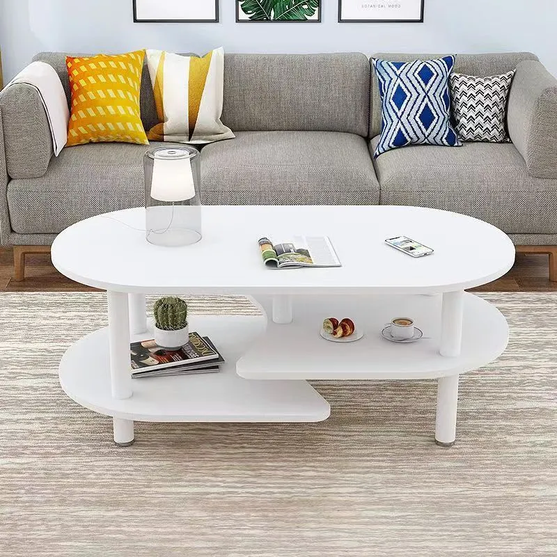 Contemporary Scandinavian Engineered Wood Wood Legs Curved Oval Coffee Table With 3-Tier For Living Room