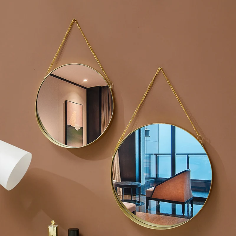 Contemporary Luxury Round Iron Glass Wall Mirror Hanging Mirror For Bedroom