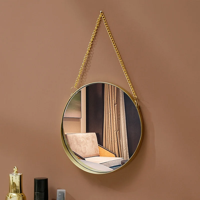 Contemporary Luxury Round Iron Glass Wall Mirror Hanging Mirror For Bedroom