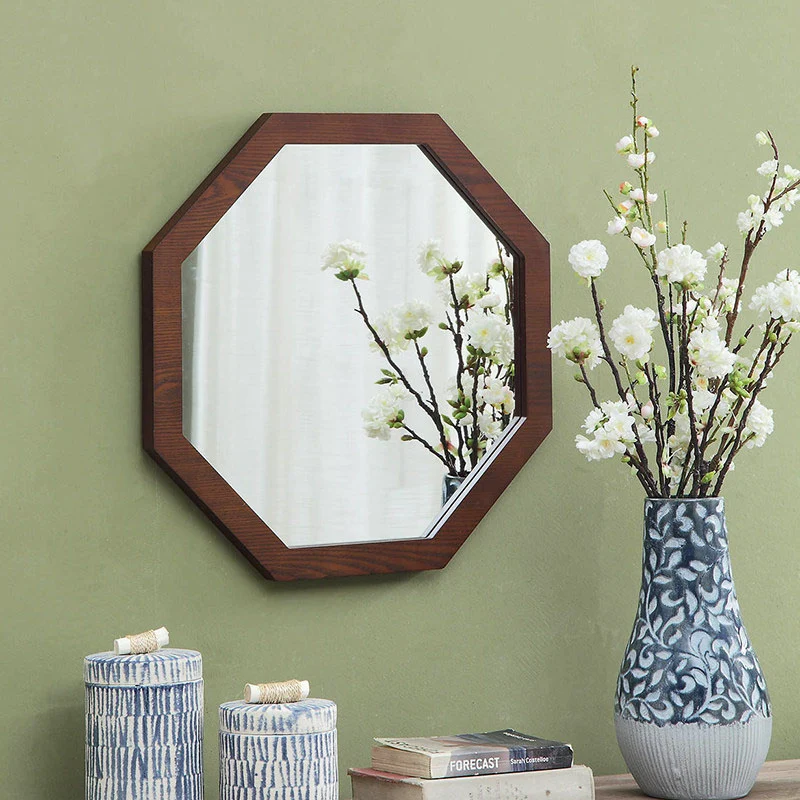 Traditional Chinese Round Octagonal Medium Density Fiberboard Glass Wall Mirror Hanging Mirror For Bedroom
