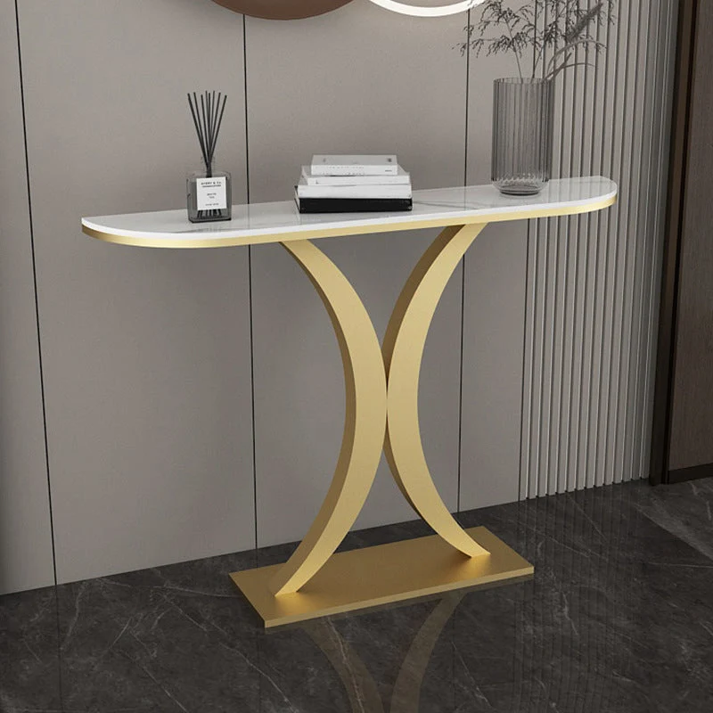 11" Wide Contemporary End Table Stone Half Moon Accent Table