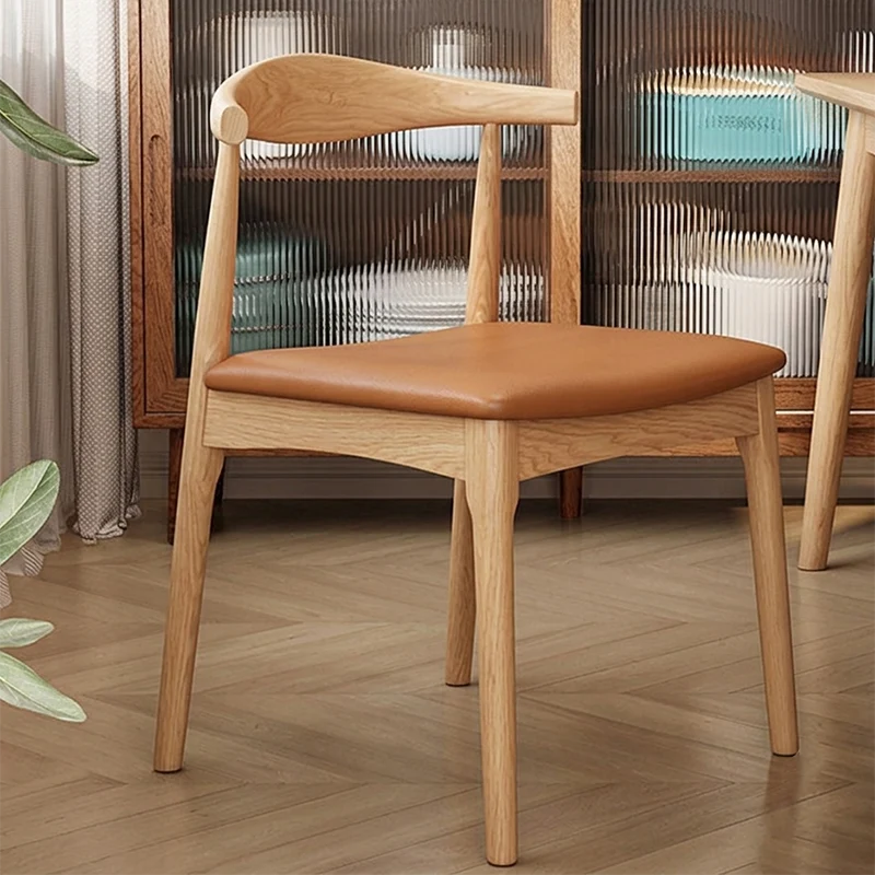 Contemporary Nordic Ash Wood PU Leather Horn Dining Chair Backrest For Dining Room