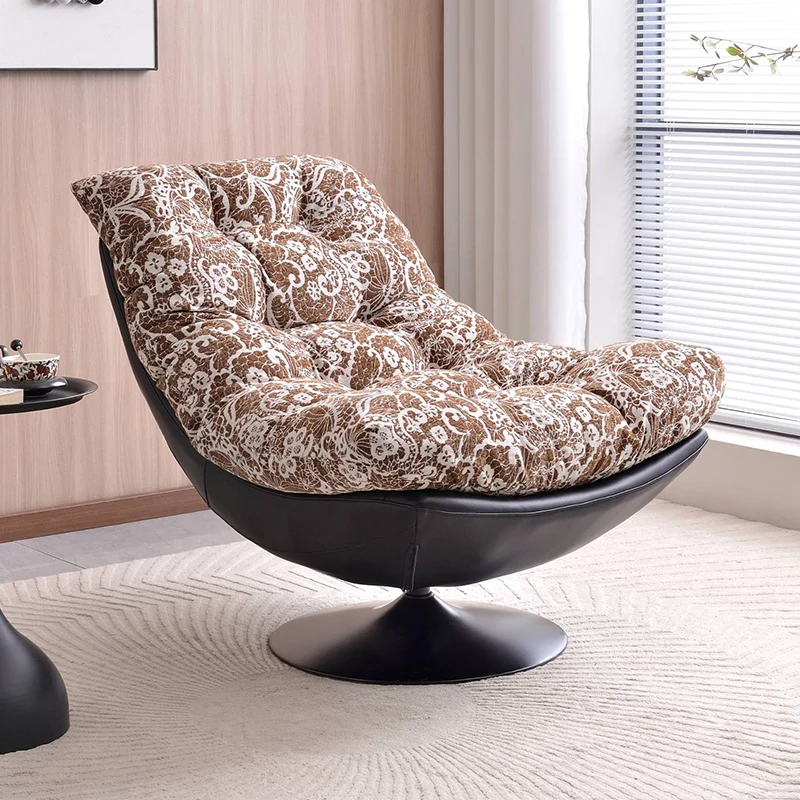 360° Swivel Lazy Lounge Chair Accent Chair - Nordic Chenille & Eco Leather Accent Chair With Plush Cotton Filling & Deep Comfortable Seating For Living Room