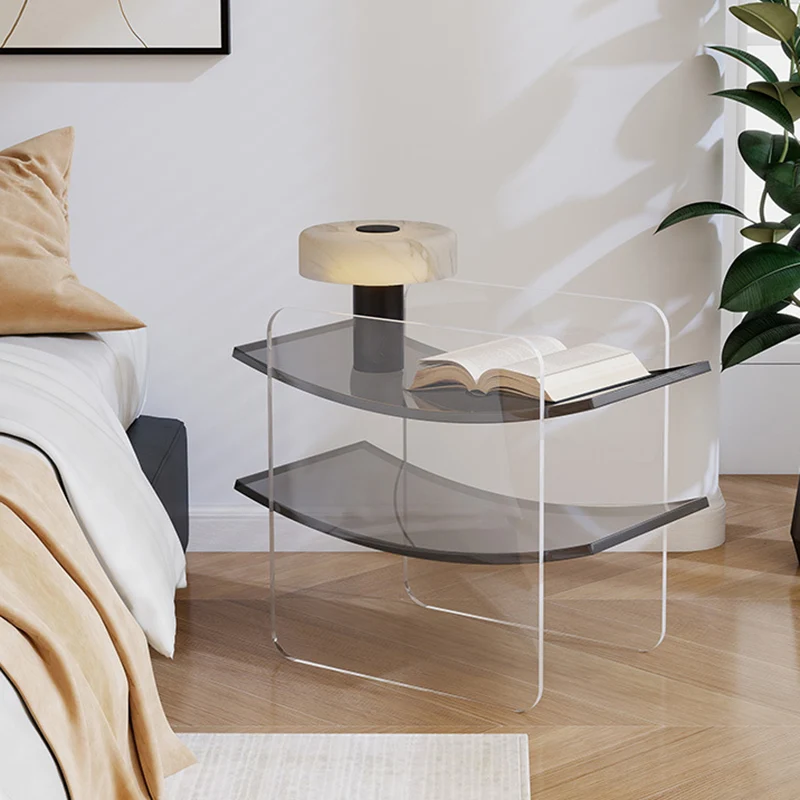 Modern Minimalist Acrylic Double U Side Table 2-Tier Open Shelving For Living Room Bedroom Balcony