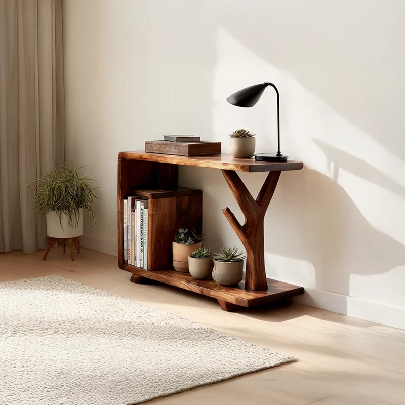 Spry Interior Free Standing Rustic Wood End Table, Bedside Nightstand for Guest Room, Natural Edge Accent Side Table, Handcrafted, SINLSABT086