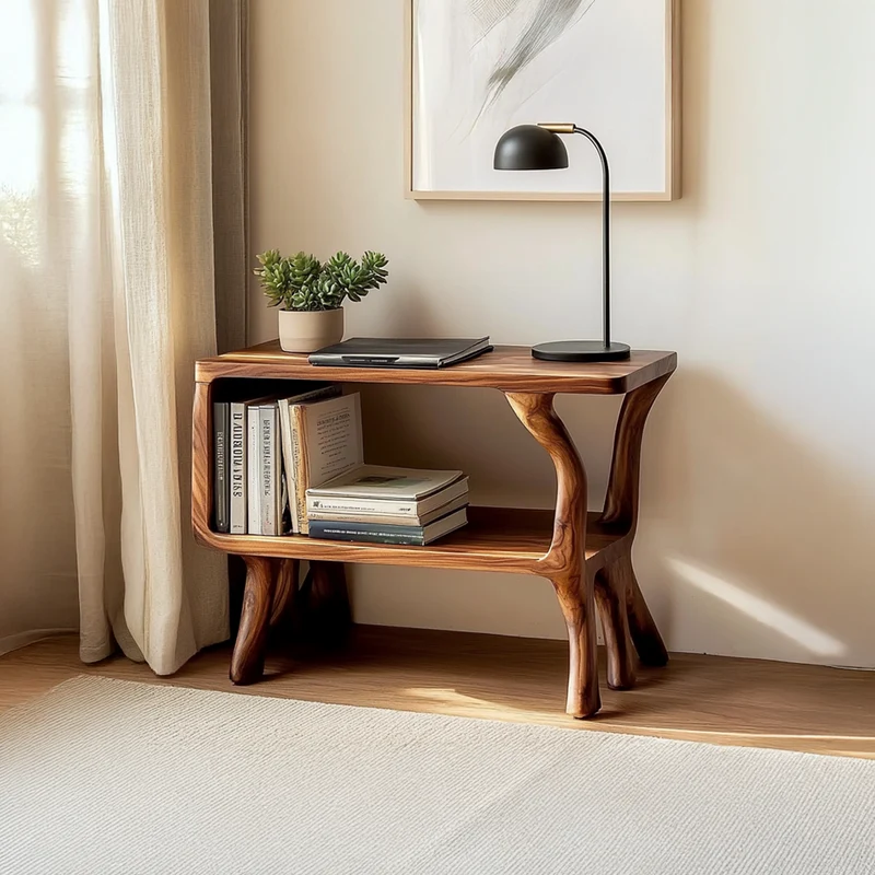 Spry Interior Free Standing Rustic Wood Side Table, Natural Edge Accent End Table for Living Room Sofa, Handcrafted Solid Wood, SINLSABT082