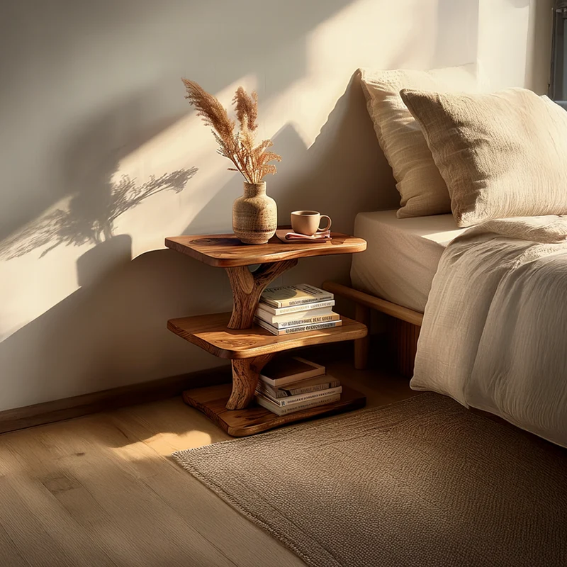 Spry Interior Rustic Tree Slab Floating Bedside Shelf, Wall Mounted Wood Nightstand for Bedroom, Small Space Hanging End Table, SINLSABT074