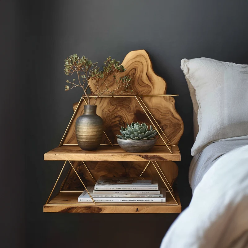 Spry Interior Floating Bedside Table, Wall Mounted Rustic Wood Nightstand with Storage for Bedroom & Office, Handcrafted Shelf, SINLKIBT062