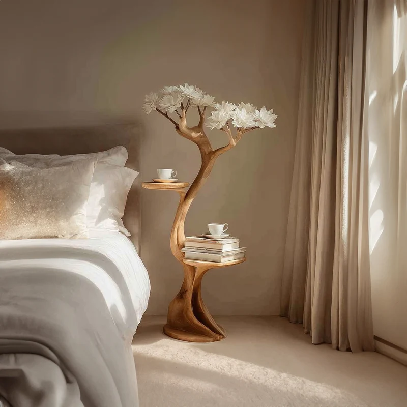 Rustic Tree Shaped Bedside Table Bedroom SINLKIBT056