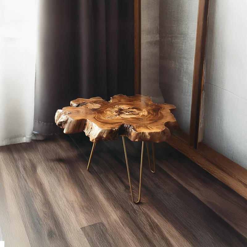 Spry Interior Rustic Solid Wood End Table, Side Accent Table with Metal Legs for Living Room & Home Office, Handcrafted Furniture, SINLSABT042