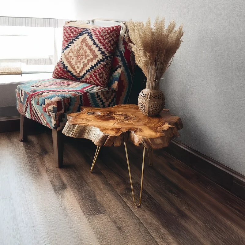 Spry Interior Rustic Live Edge Wood End Table, Handcrafted Natural Log Side Table for Living Room Sofa & Bedroom Nightstand, SINLSABT041