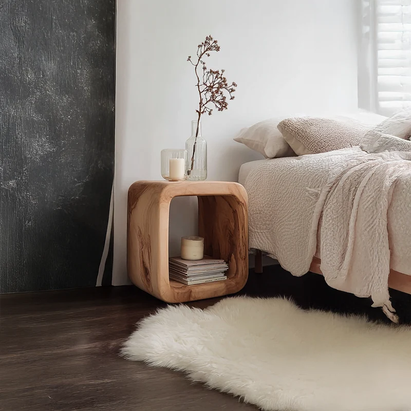 Spry Interior Mid-Century Modern Nightstand, Solid Wood Bedside Table with Drawer for Bedroom, Compact Small Space Side Table, SINLSABT038