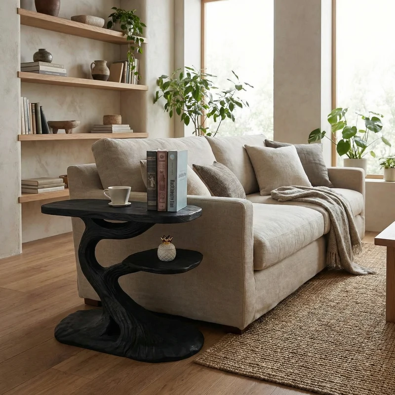 Spry Interior Rustic Tree Slab End Table, Live Edge Wood Side Table for Living Room Sofa, Handmade Natural Accent Table Nightstand, SINLSABT024