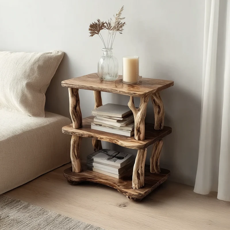 Spry Interior Rustic Solid Wood Nightstand, Bedside End Table with Storage Shelf for Farmhouse Bedroom Decor, Handcrafted Side Table, SINLSABT003