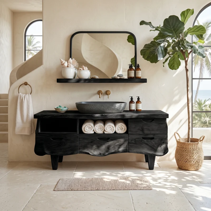 Spry Interior Farmhouse Solid Wood Bathroom Vanity, Handcrafted Single Sink Storage Console, Rustic Cabin Style Washstand, SILDTTRBRV020