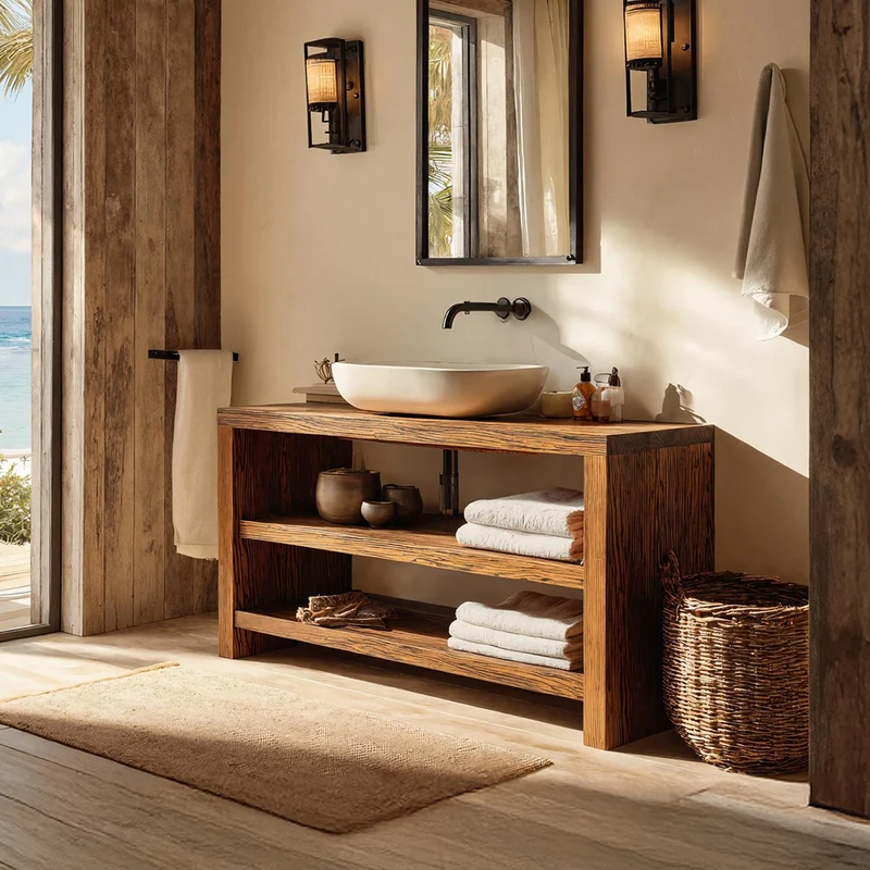 Spry Interior Farmhouse Solid Wood Bathroom Vanity Cabinet, Handcrafted Single Sink Console, Rustic Washstand for Cozy Bathrooms, SILDTTRBRV037