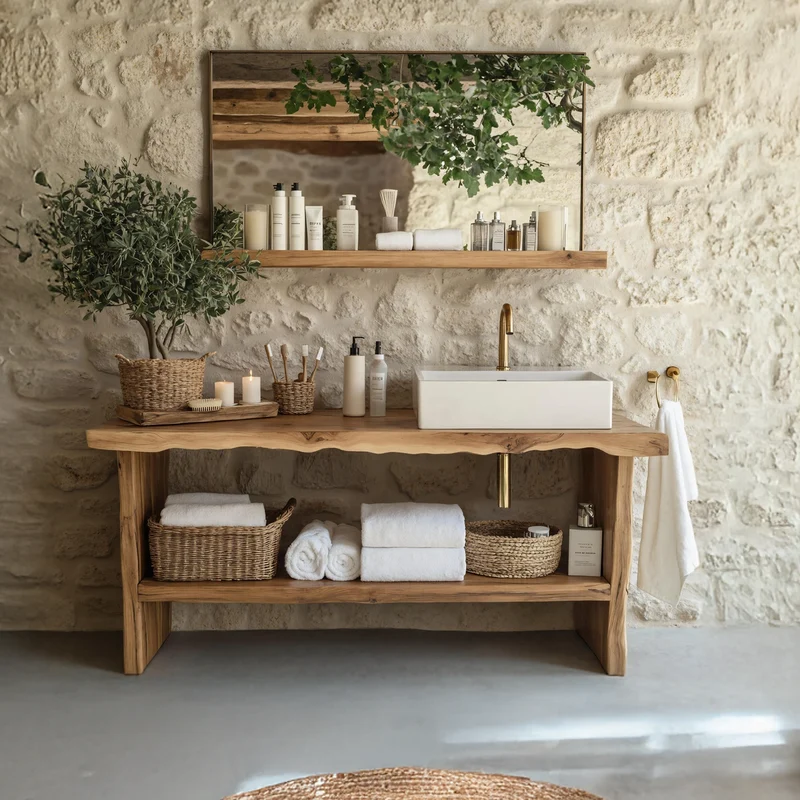 Spry Interior Rustic Live Edge Wood Bathroom Vanity, Handcrafted Solid Wood Single Sink Washstand, Organic Natural Wood Furniture, SILDTTRBRV035