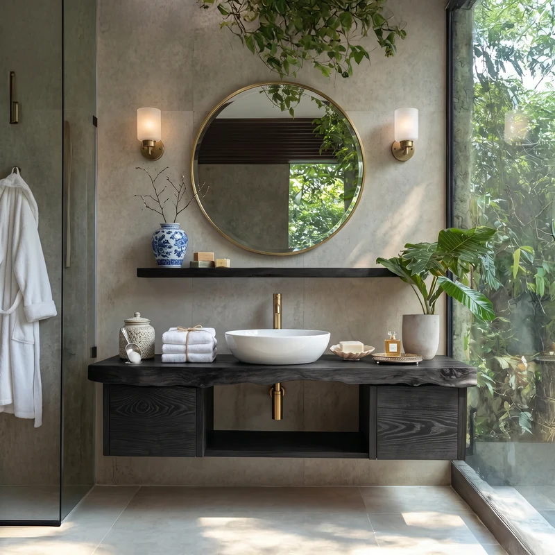 Natural Wood Floating Vanity For Bathroom Upgrade SILDTTRBRV032