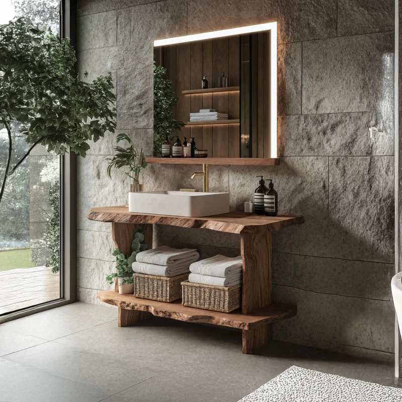 Spry Interior Mid-Century Modern Wood Bathroom Vanity, Elegant Handcrafted Sink Storage Cabinet, Mid-Century Bathroom Washstand, SILDTTRBRV057