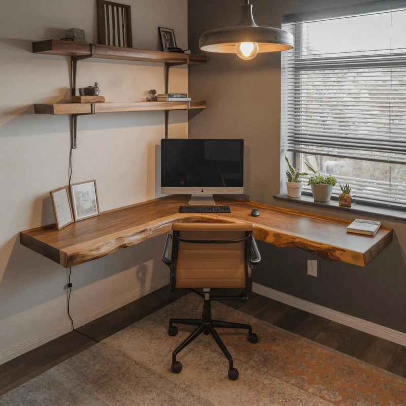 Modern Live Edge Corner Desk With Floating Wood Design For Home Office SITHHNFLD008