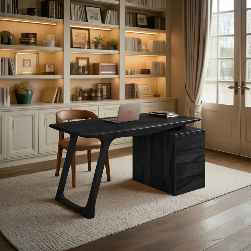 Contemporary Live Edge Office Desk With Storage Cabinet For Workspace SITHHNDE028