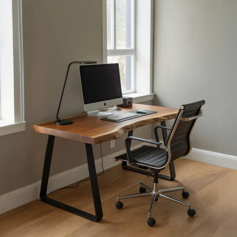 Spry Interior Modern Live Edge Office Desk with Metal Legs, Solid Wood Computer Writing Table for Home Workspace, Study SITHHNDE027