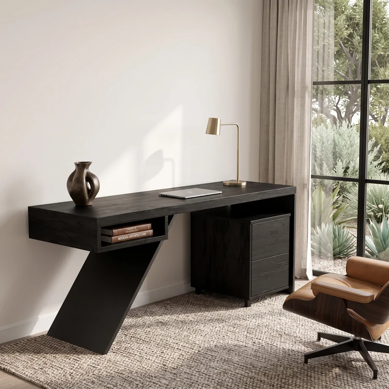 Spry Interior Modern Wood Desk with Storage Cabinet, Solid Wood Computer Writing Table, Study Desk for Home Office, Studio SITHHNDE022