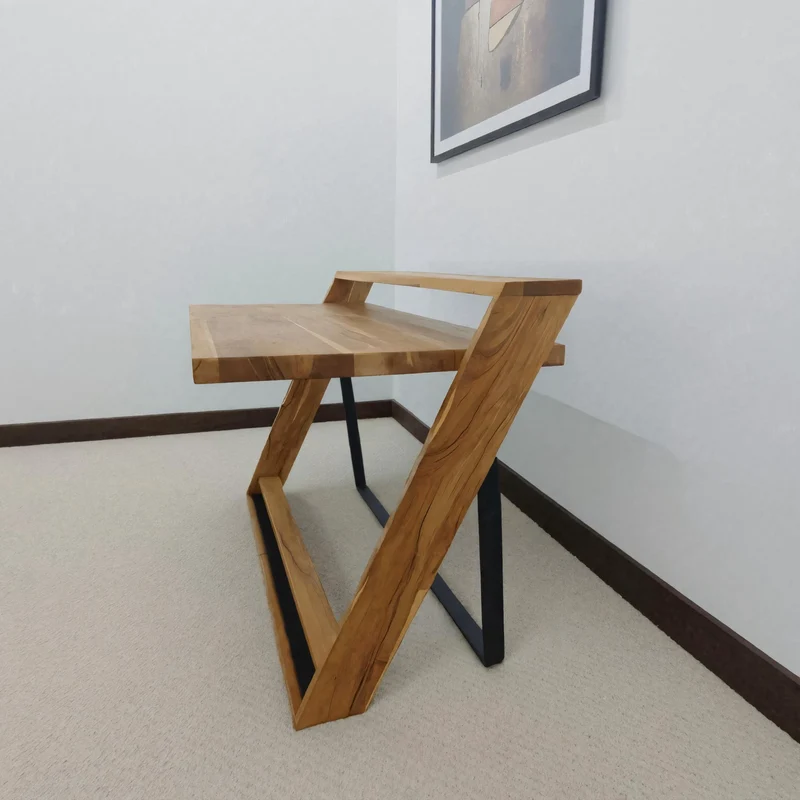Spry Interior Modern Sculptural Wood Desk with Z-Frame, Artistic Solid Wood Computer Writing Table for Home Office, Studio SITHHNDE020