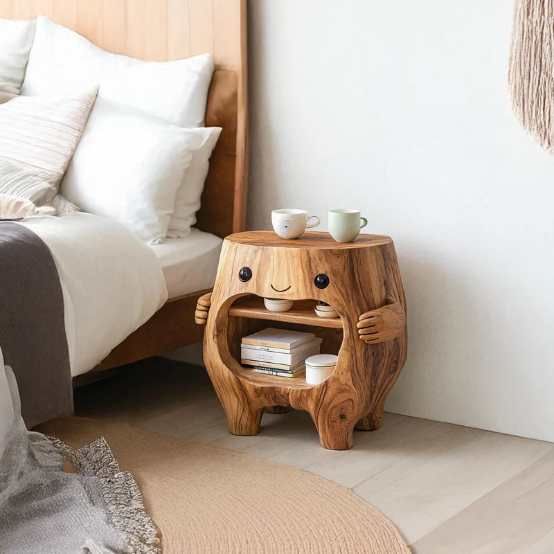 Spry Interior Handcrafted Wooden Nightstand, Solid Wood Bedside Table, Storage Drawer & Shelf for Bedroom Organization SILDTTRNS007
