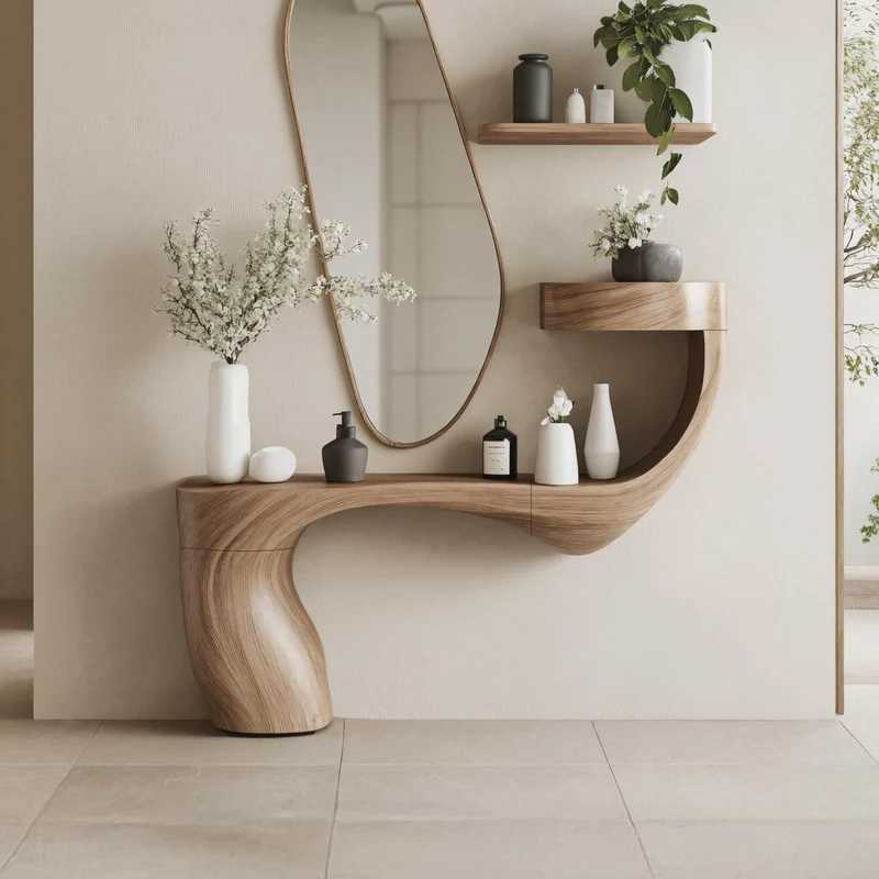 Spry Interior Farmhouse Live Edge Vanity, Solid Wood Floating Bathroom Vanity Shelf, Rustic Wood Sink Countertop SILDTTNMV008