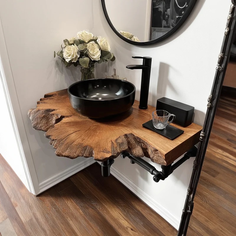 Spry Interior Mid-Century Floating Shelf, Narrow Solid Wood Powder Room Vanity Countertop, Small Bathroom Sink Shelf SINLKIBRV148