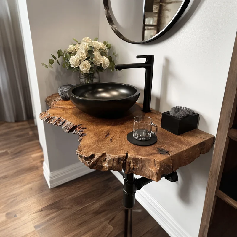 Spry Interior Rustic Floating Shelf, Narrow Solid Wood Washroom Vanity Countertop, Small Bathroom Single Sink Console Shelf SINLKIBRV146