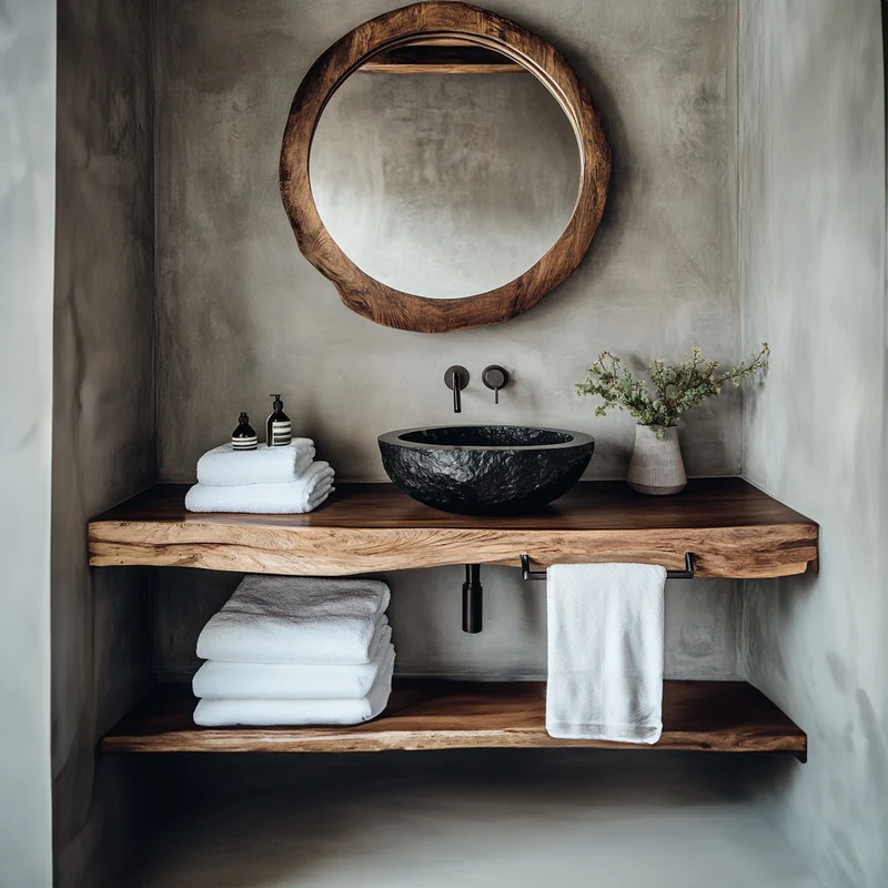 Spry Interior Mid-Century Floating Shelf, Farmhouse Solid Wood Bathroom Vanity, Single Sink Washroom Countertop Shelf SINLBRV118