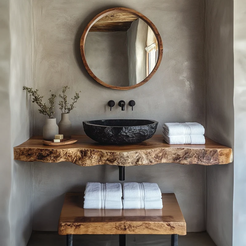 Spry Interior Rustic Floating Shelf, Farmhouse Solid Wood Bathroom Vanity Countertop, Washroom Single Sink Console Shelf SINLBRV117