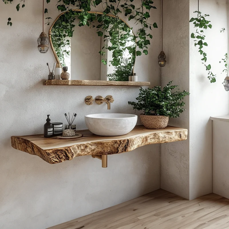 Rustic Floating Shelf Vanity Natural Finish Bathroom SINLBRV107
