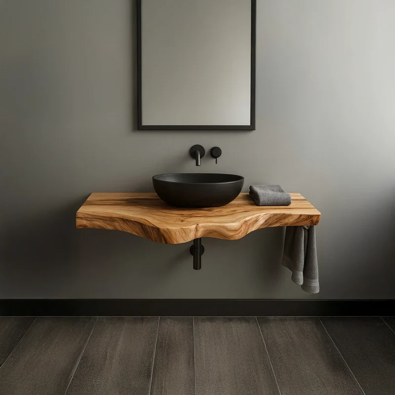 Spry Interior Rustic Floating Shelf, Solid Wood Bathroom Vanity Countertop, Washroom Single Sink Console Support Shelf SINLSABRV096