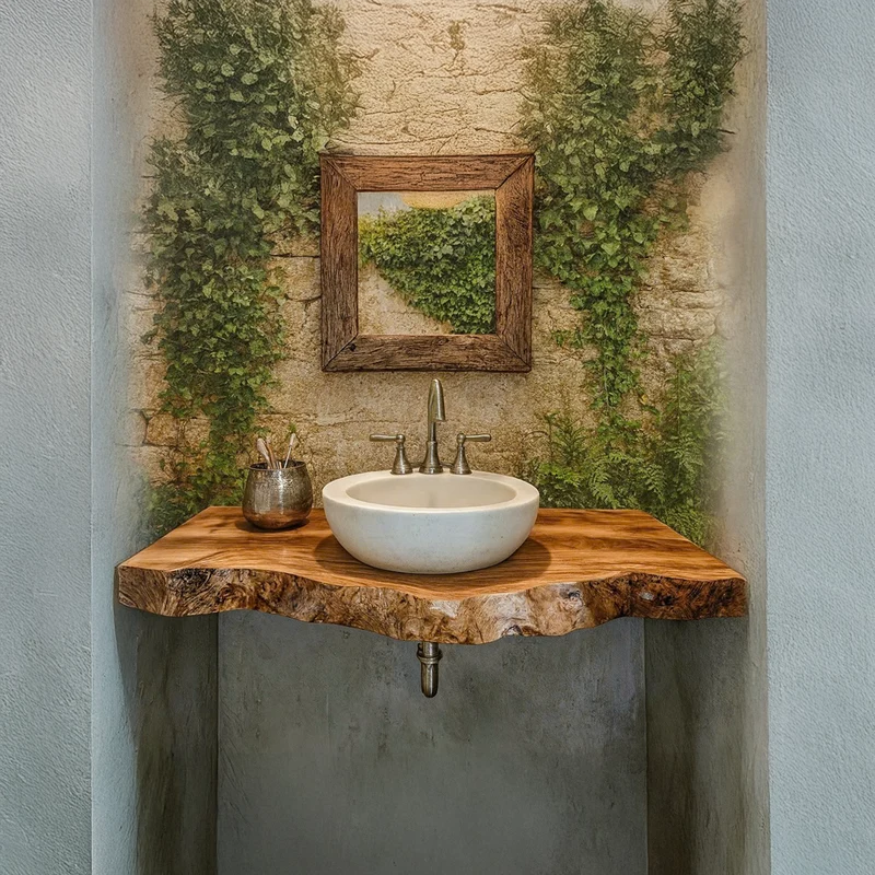 Spry Interior Mid-Century Floating Shelf Vanity, Solid Wood Powder Room Countertop, Small Bathroom Single Sink Console Shelf SINLSABRV094