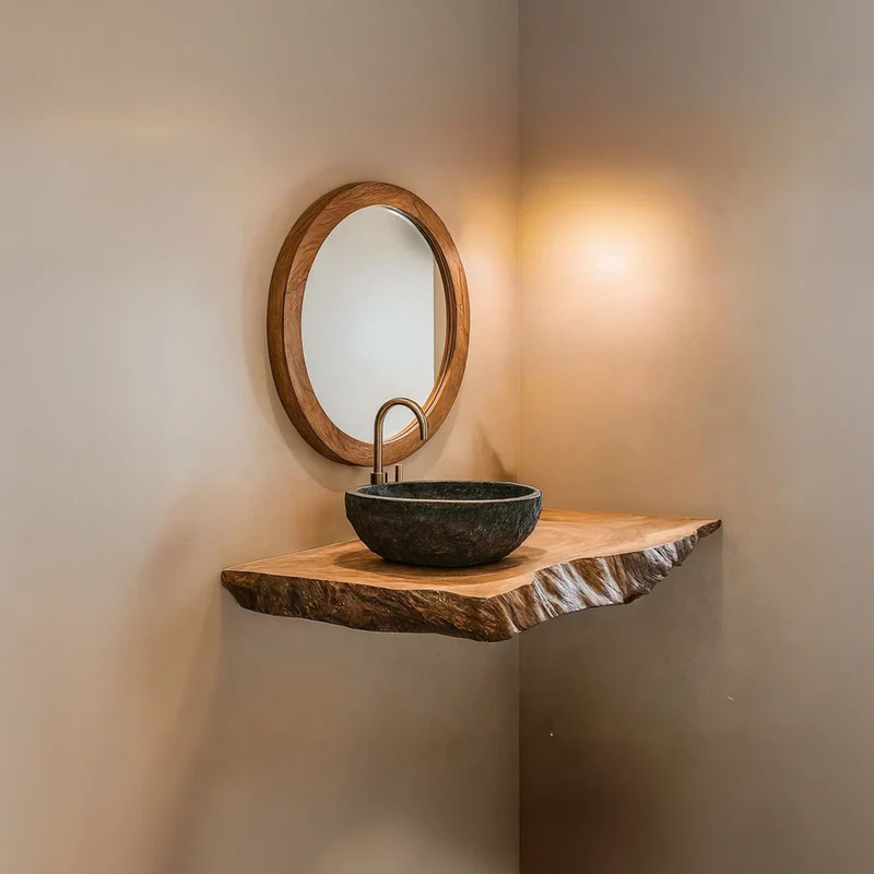 Spry Interior Mid-Century Floating Shelf Vanity, Solid Wood Washroom Single Sink Countertop, Bathroom Console Support Shelf SINLSABRV093