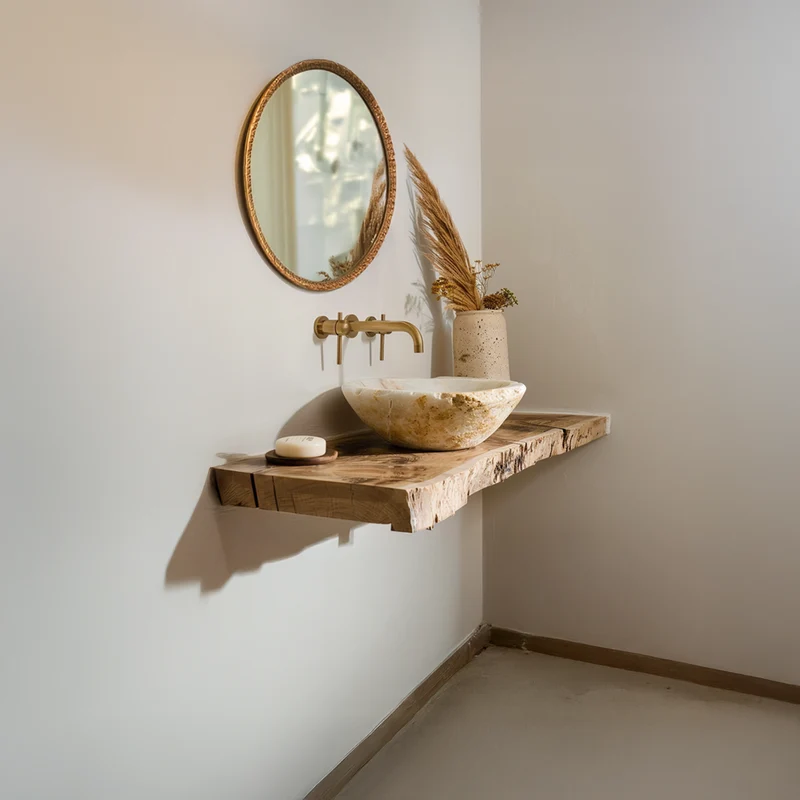Spry Interior Rustic Floating Shelf Basin Stand, Solid Wood Bathroom Vanity Countertop, Single Sink Washroom Console Shelf SINLSABRV085