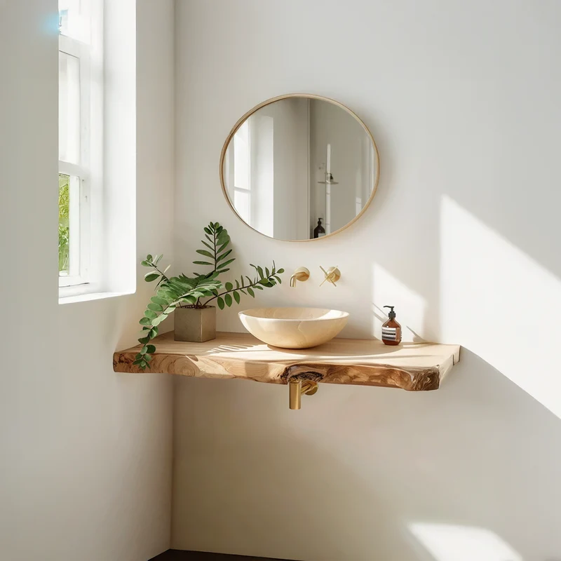 Spry Interior Rustic Floating Shelf Washstand, Solid Wood Bathroom Vanity, Single Sink Washroom Countertop Support Shelf SINLSABRV084