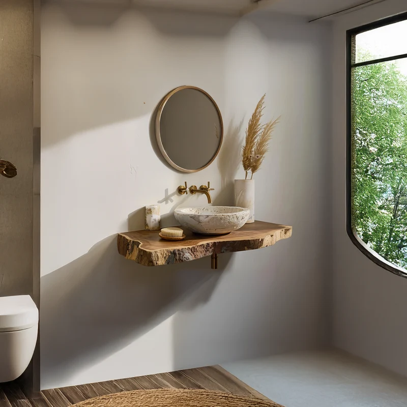 Spry Interior Rustic Floating Shelf, Solid Wood Bathroom Vanity Countertop, Single Sink Washroom Console Support Shelf SINLSABRV083