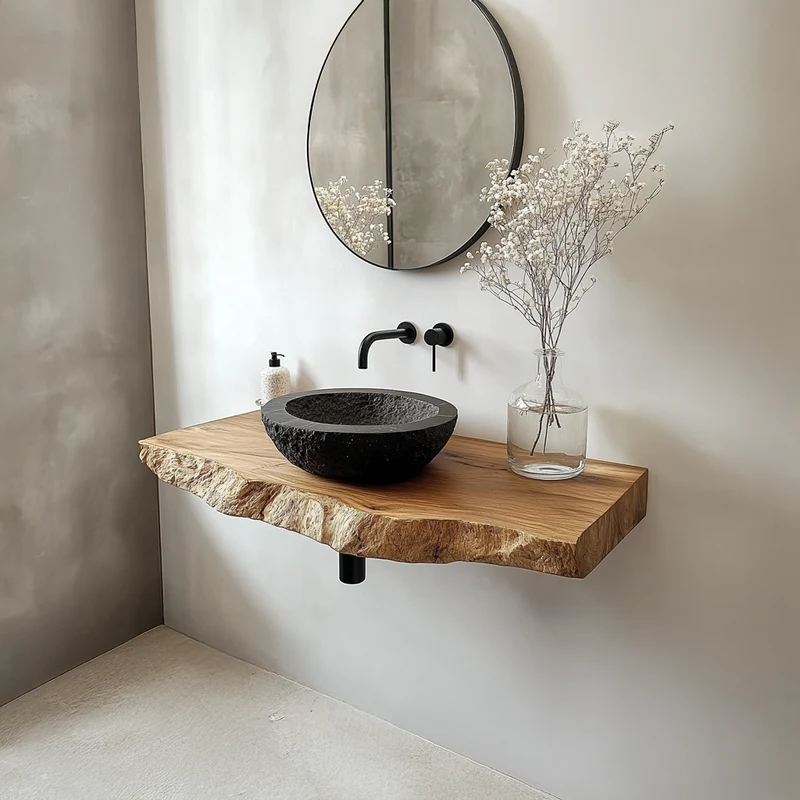 Spry Interior Rustic Solid Wood Vanity, Bathroom Single Sink Countertop Console Table, Washroom Wood Washstand Shelf SINLSABRV068
