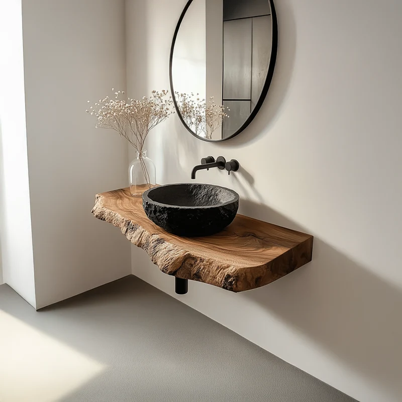 Spry Interior Rustic Floating Shelf Vanity, Solid Wood Bathroom Single Sink Countertop, Washroom Console Support Shelf SINLSABRV067