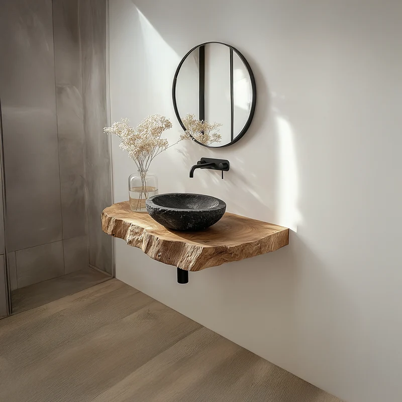 Spry Interior Mid-Century Floating Shelf Vanity, Solid Wood Bathroom Single Sink Countertop, Washroom Console Support Shelf SINLSABRV066