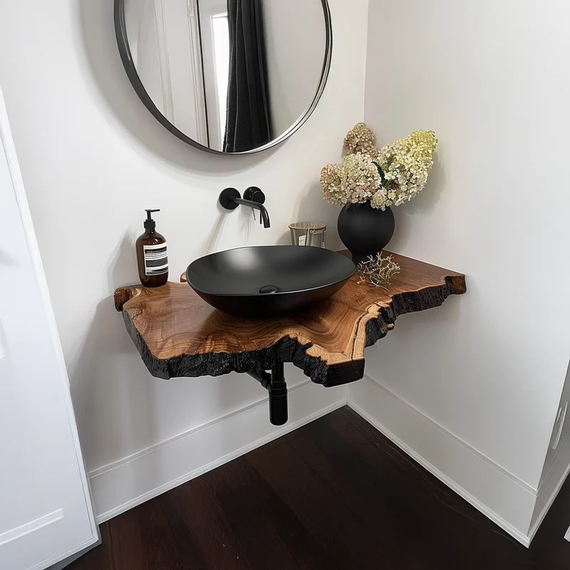 Spry Interior Rustic Floating Vanity, Solid Wood Bathroom Single Sink Countertop, Wall Mounted Washroom Console Shelf SINLSABRV060